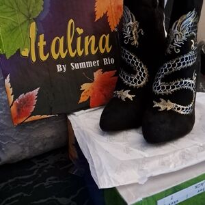 Italina Dragon Black,Gold & Silver  Ankle Boots